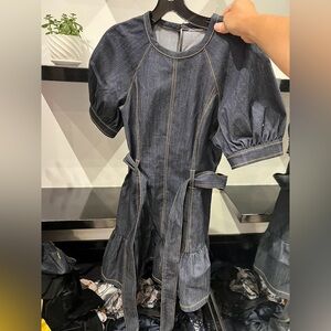 CINQ A SEPT
Abby Short-Sleeve Tie-Belt Denim Mini Dress